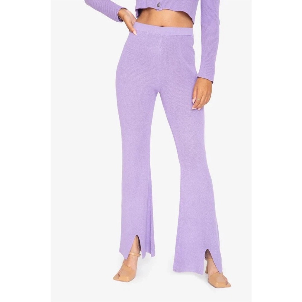 Callahan Knitwear Women's High Waisted
 Flare Pants Lavender Purple Medium